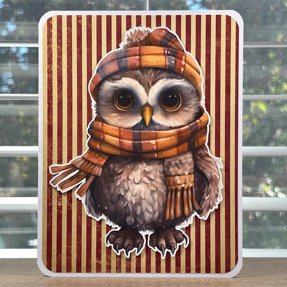 Handmade Cute Winter Owl Greeting Card